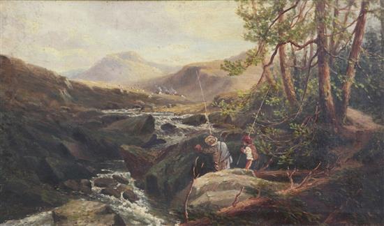 Thomas Morris Ash (Fl.1882-1891) Trout fishing on the Ogriven, North Wales 12 x 18in.